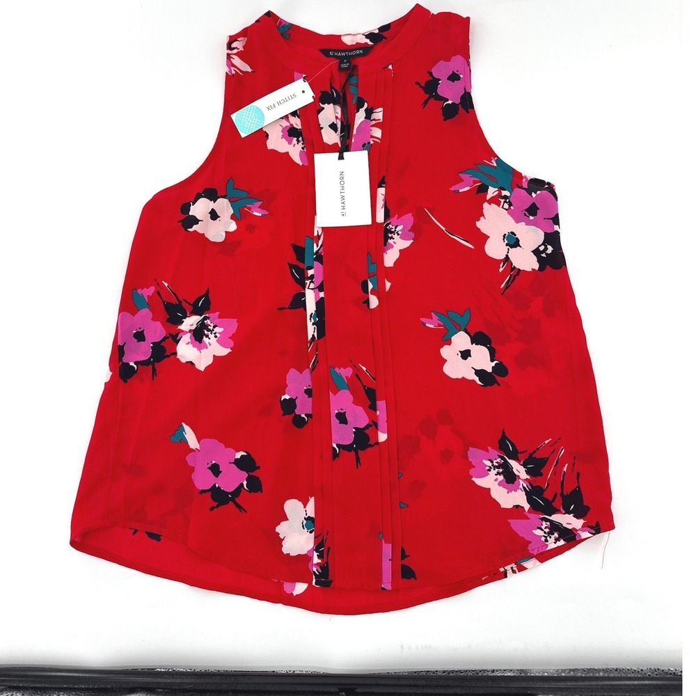 41 Hawthorn (Red) Greyson Pleated Detail Blouse Women Medium